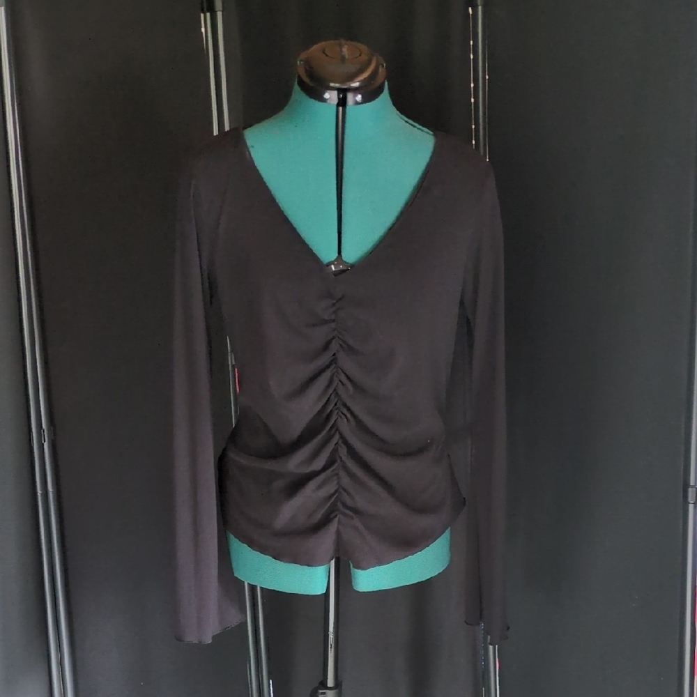 Ice Black Ruched V-Neck Blouse